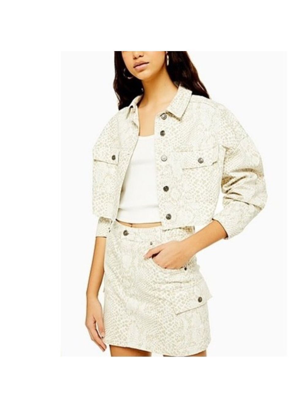 TOPSHOP Off White Snake Utility Denim Skirt